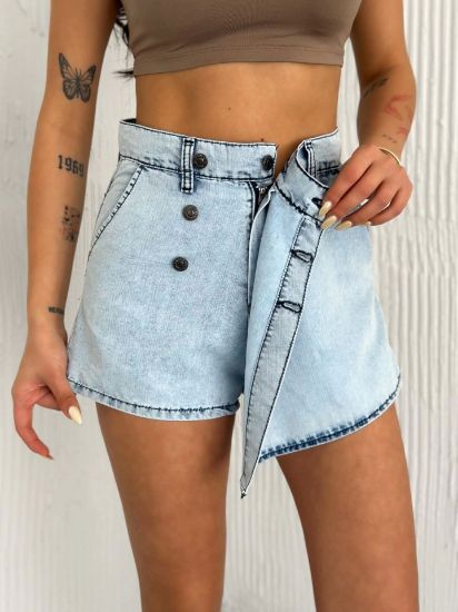 Kot Jeans Kesimetrik Kesim Cepli Şortlu Etek - Gri resmi